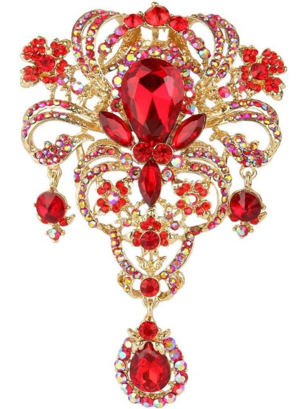 Elegant Austrian Crystal Flower Bouquet Tear Drop Pendant Brooch - Stunning